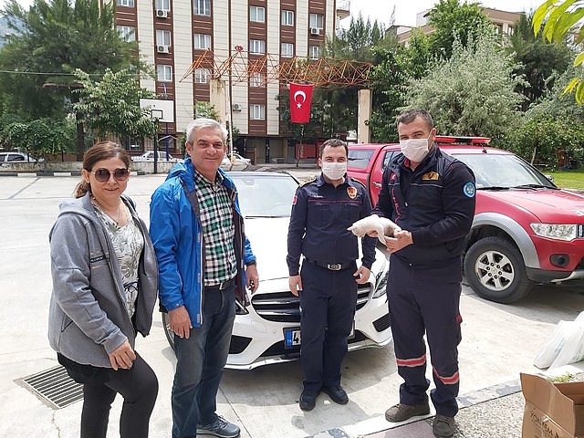 Araç motoruna sıkışan kedi kurtarıldı